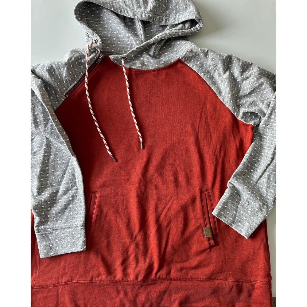 Maurices Womens XL Red Grey Polka Dot Raglan Hoodie Side Zip Pullover Sweatshirt